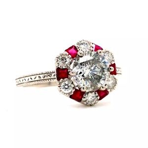 Appraised Platinum Ring 1.28 Ct t.w. Diamond Ruby Engagement Statement Ring